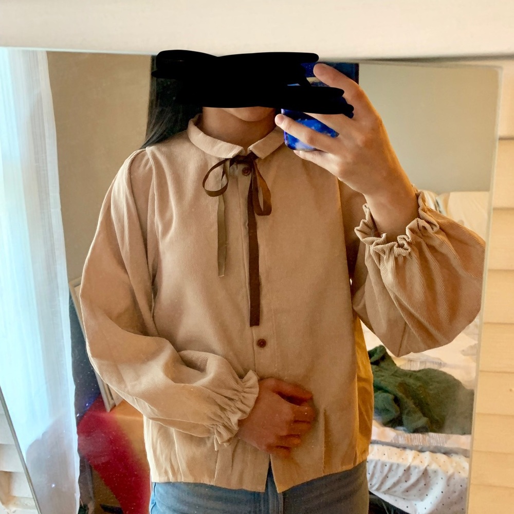 Kooding ribbon button down shirt beige